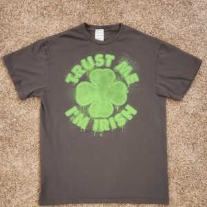 Mens Delta Charcoal Tee with Neon Green Shamrock, Size M